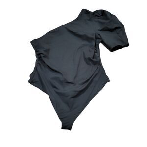 Free People Intimately Black One Shoulder Puff Sleeve Bodysuit Goth Stretch